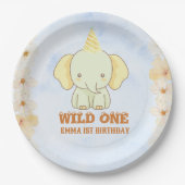Wild One Cute Elephant 1st Birthday  ペーパープレート (正面)