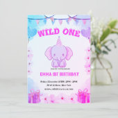Wild One Cute Elephant 1st Birthday Invitation 招待状 (スタンド正面)