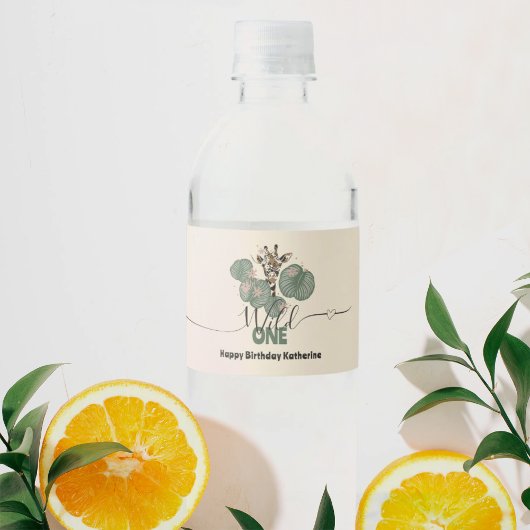 Wild One Cute Giraffe Animal Birthday Party ペットボトルラベル