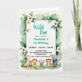 Wild One Cute Jungle Animal Child's 1st Birthday  招待状