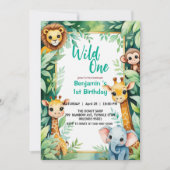 Wild One Cute Jungle Animal Child's 1st Birthday  招待状 (正面)