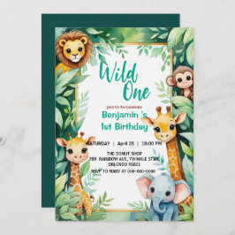 Wild One Cute Jungle Animal Child's 1st Birthday  招待状