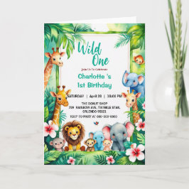 Wild One Cute Jungle Animal Child's 1st Birthday  招待状