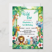 Wild One Cute Jungle Animal Child's 1st Birthday  招待状 (正面)