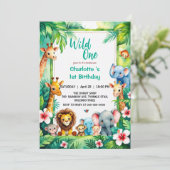 Wild One Cute Jungle Animal Child's 1st Birthday  招待状 (スタンド正面)