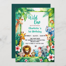 Wild One Cute Jungle Animal Child's 1st Birthday  招待状