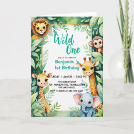 Wild One Cute Jungle Animal Child's 1st Birthday  招待状