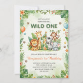 Wild One Cute Jungle Animals Kids 1st Birthday  招待状 (正面)