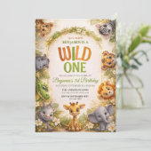 WILD ONE cute Jungle Safary Custom 1st Birthday 招待状 (スタンド正面)