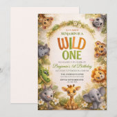 WILD ONE cute Jungle Safary Custom 1st Birthday 招待状 (正面/裏面)