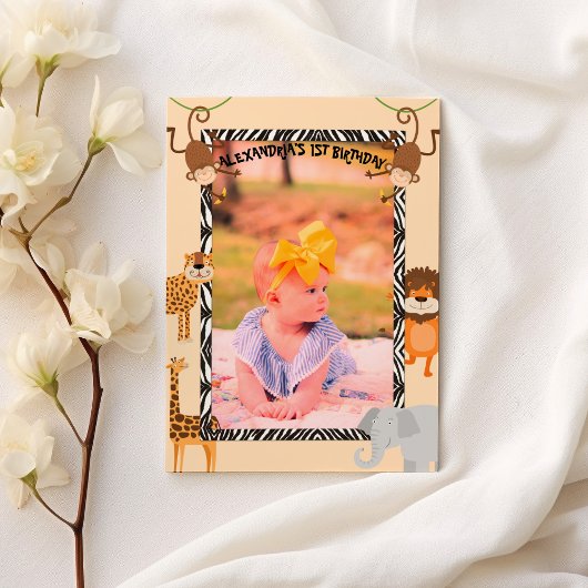 Wild One Cute Quote Safari Animal Birthday Photo 招待状