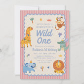 Wild One Cute Safari Animals 1st Birthday 招待状 (正面)