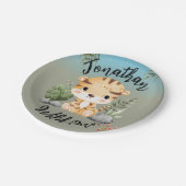 Wild One Cute Safari Animals Tiger 1st Birthday  ペーパープレート (アングル)