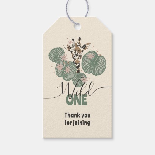 Wild One Cute Safari Giraffe Animal Birthday Party ギフトタグ (正面)