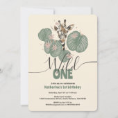 Wild One Cute Safari Giraffe Animal Birthday Party 招待状 (正面)