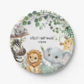 Wild One Cute Safari Jungle Animals Baby Shower ペーパープレート (正面)