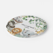 Wild One Cute Safari Jungle Animals Baby Shower ペーパープレート (アングル)