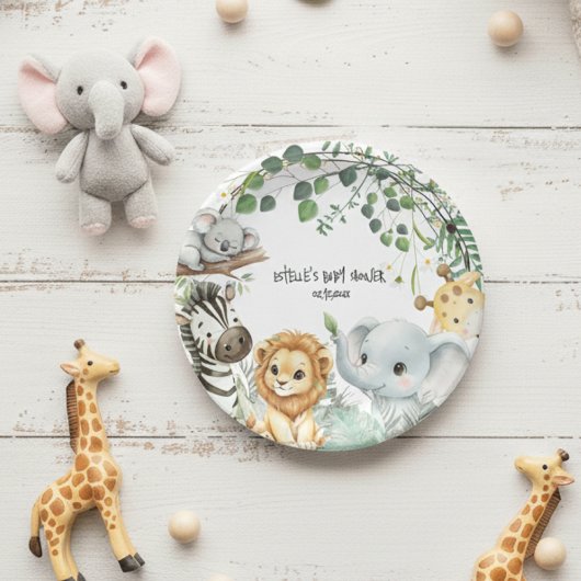 Wild One Cute Safari Jungle Animals Baby Shower ペーパープレート
