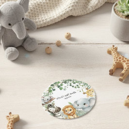 Wild One Cute Safari Jungle Animals Baby Shower  ラウンドペーパーコースター
