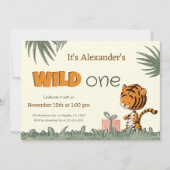 Wild One Cute Tiger Jungle First Birthday Invitati 招待状 (正面)