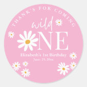Wild One Daisy Birthday – First Birthday Girl Part ラウンドシール (正面)