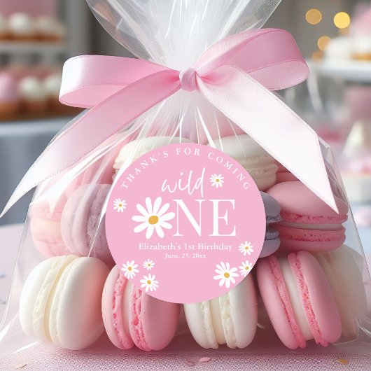 Wild One Daisy Birthday – First Birthday Girl Part ラウンドシール