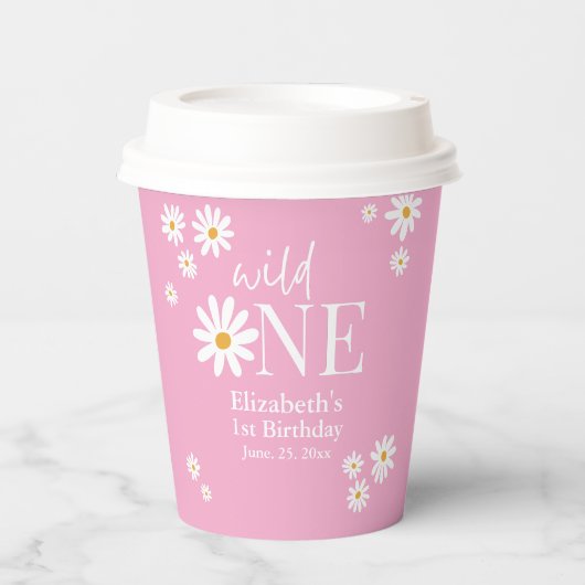 Wild One Daisy First Birthday – Boho Girl Party 紙コップ (正面)