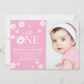 Wild One Daisy Girl First Birthday Photo  招待状 (正面)