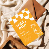 Wild One Dapper Duck 1st Birthday- yellow retro 招待状