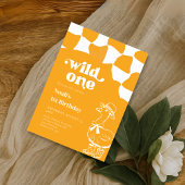 Wild One Dapper Duck 1st Birthday- yellow retro 招待状