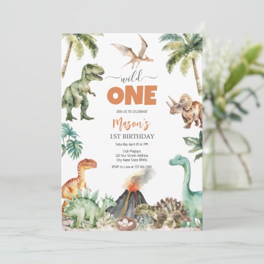 Wild One Dinosaur Kids 1st Birthday Invitatio 招待状 (スタンド正面)