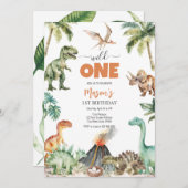 Wild One Dinosaur Kids 1st Birthday Invitatio 招待状 (正面/裏面)