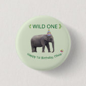 Wild One Elephant Birthday Accent 缶バッジ (正面)