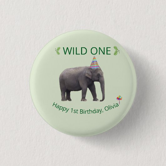 Wild One Elephant Birthday Accent 缶バッジ (正面)