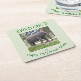 Wild One Elephant Birthday Accent Design スクエアペーパーコースター