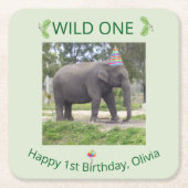 Wild One Elephant Birthday Accent Design スクエアペーパーコースター (正面)