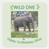 Wild One Elephant Birthday Design スクエアシール (正面)