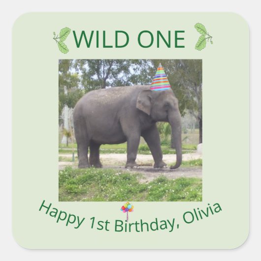 Wild One Elephant Birthday Design スクエアシール (正面)