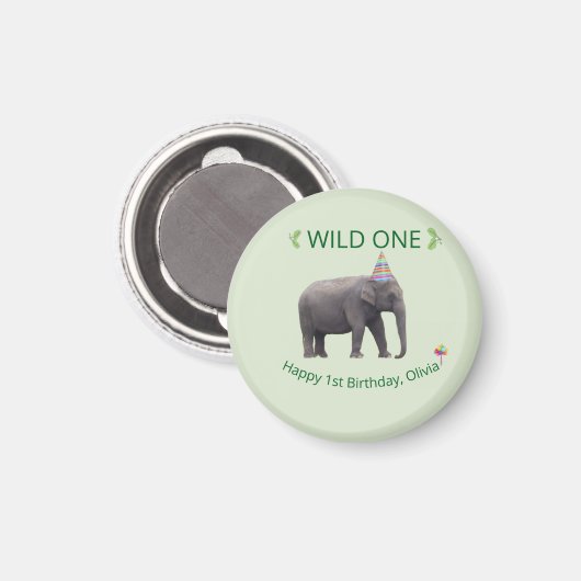Wild One Elephant Birthday Keepsake マグネット (正面/裏面)