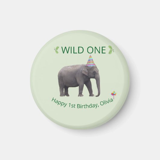 Wild One Elephant Birthday Keepsake マグネット (正面)