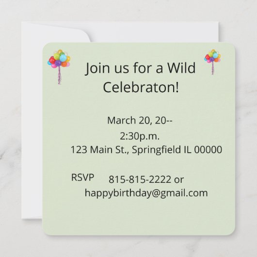 Wild One Elephant Birthday Party Invite Design 招待状 (裏面)