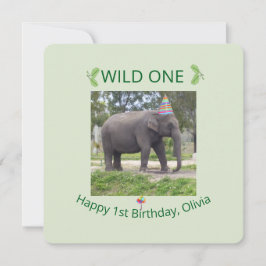 Wild One Elephant Birthday Party Invite Design 招待状