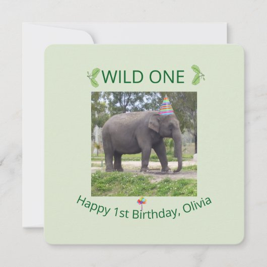 Wild One Elephant Birthday Party Invite Design 招待状 (正面)