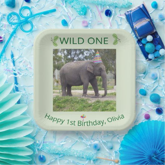 Wild One Elephant First Birthday Celebration ペーパープレート (パーティー)