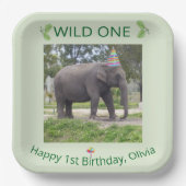 Wild One Elephant First Birthday Celebration ペーパープレート (正面)