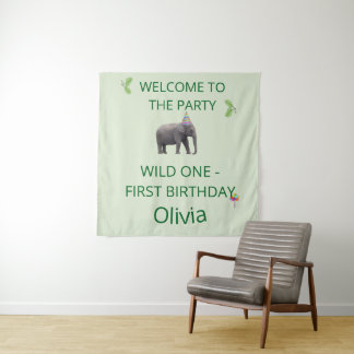Wild One Elephant Party Welcome Art タペストリー