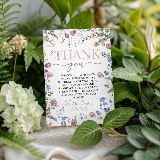 Wild One Floral Birthday Thank You Card 招待状