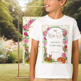 Wild One Floral Forest Friends Birthday Tシャツ