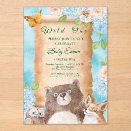 Wild One Forest Baby Shower Watercolor Art アクリル招待状