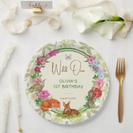 Wild One Forest Friends Floral Birthday ペーパープレート